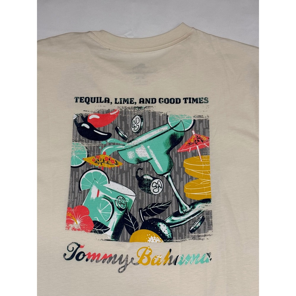 Tommy Bahama Men Tequila Lime Good Times Graphic T-Shirt Cream Medium NWT